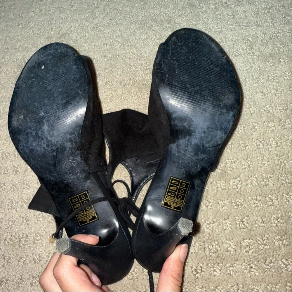 White House Black Market WHBM Isla Open Toe Shootie Black Suede Size 7